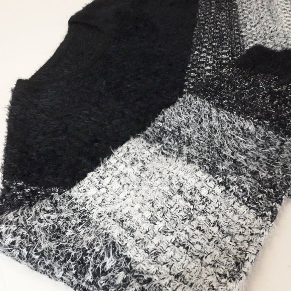 Fuzzy Knit Black Grey Gradient Striped Sweater - Picture 3 of 12